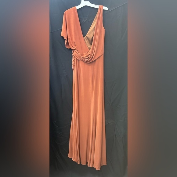 Mac Duggal 26985 NWT ONE SHOULDER SLEEVE SCOOP BACK JERSEY GOWN - Picture 5 of 6